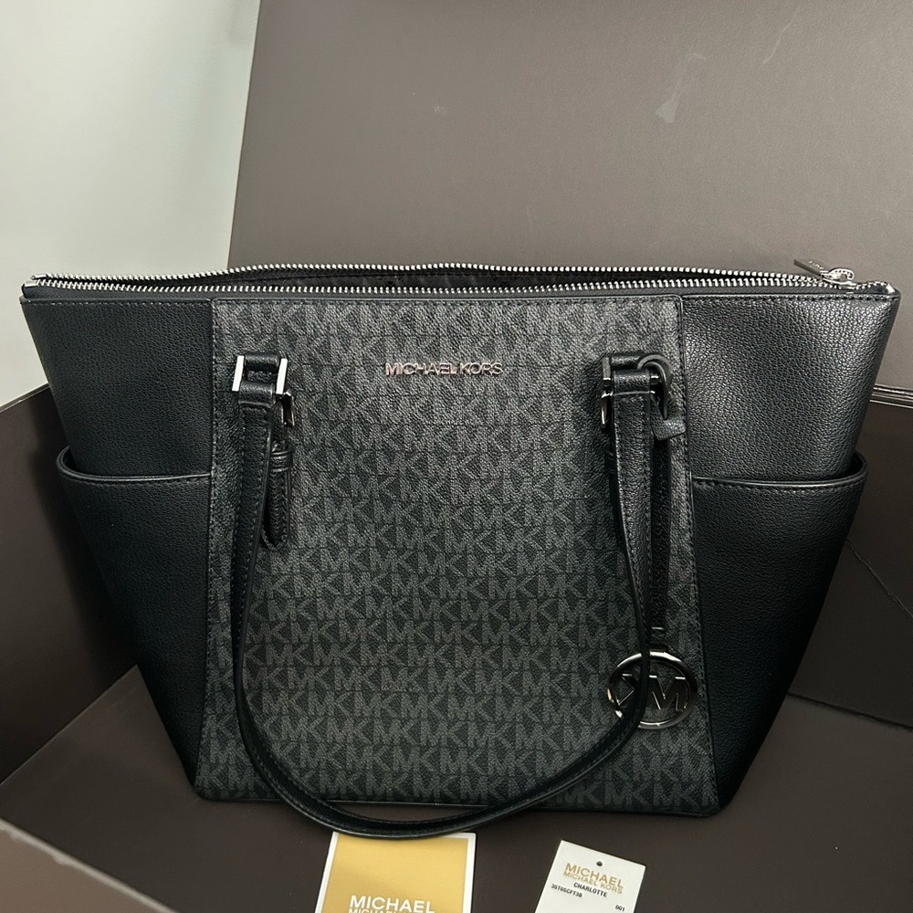 Michael Kors Black and Gray Logo Tote